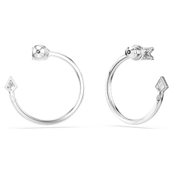 Idyllia フープピアス, ミックスカット, 矢, ホワイト, ロジウム