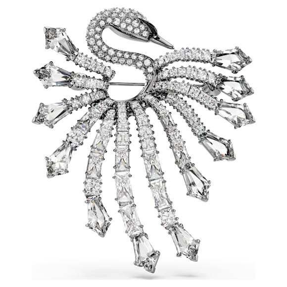 The Vienna Collection 胸针, 天鹅, 白色, 镀钌 - Swarovski, 5741557