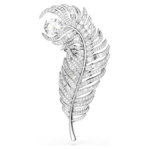 Broșă Vienna, Tăieturi mixte, Pană, Albă, Placat cu rodiu - Swarovski, 5741558