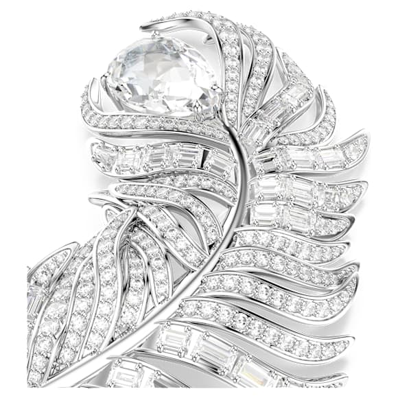 Broșă Vienna, Tăieturi mixte, Pană, Albă, Placat cu rodiu - Swarovski, 5741558