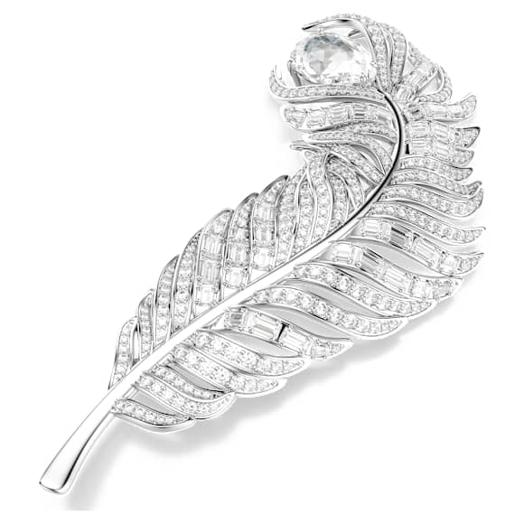 Vienna ブローチ, ミックスカット, フェザー, ホワイト, ロジウム・プレーティング - Swarovski, 5741558