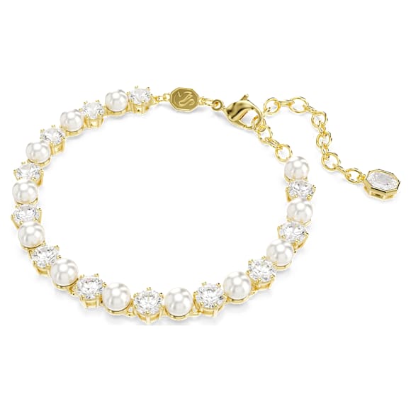 Bracciale Tennis Matrix, Crystal Pearl, Taglio Round, Bianco, Placcato color oro - Swarovski, 5742026