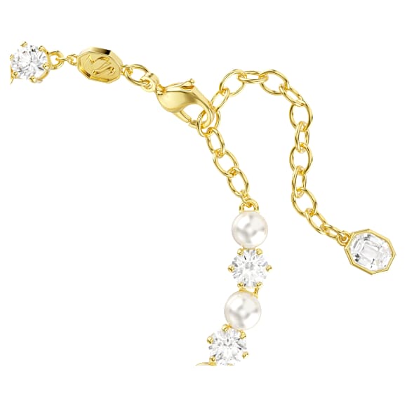 Matrix Tennis 手链, 仿水晶珍珠, 圆形切割, 白色, 金色饰面 - Swarovski, 5742026