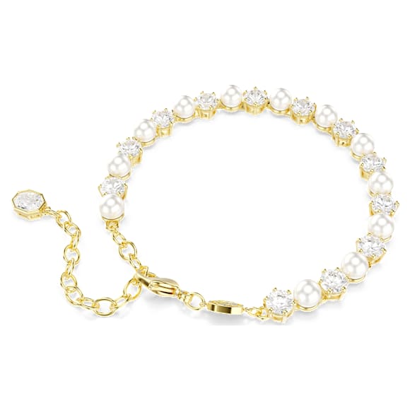 Bracelete Tennis Matrix, Crystal Pearl, Lapidação redonda, Branca, Lacado a dourado - Swarovski, 5742026