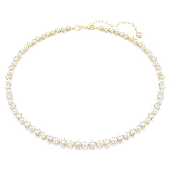 Matrix Tennis necklace, Crystal pearl, Round cut, White, Gold-tone plated - Swarovski, 5742039