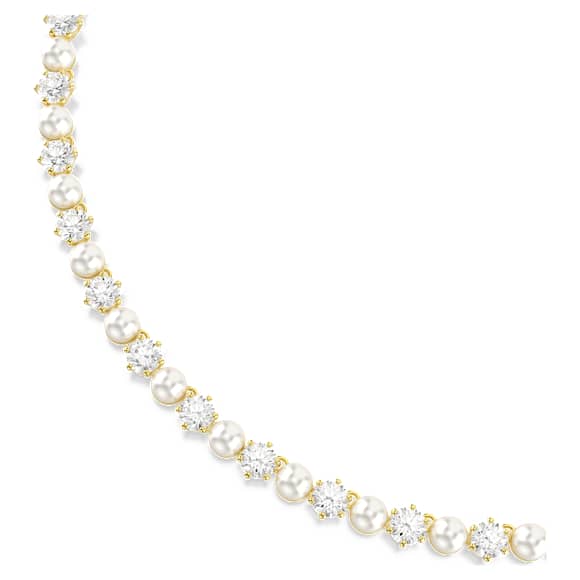 Collana Tennis Matrix, Crystal Pearl, Taglio Round, Bianca, Finitura oro 18K - Swarovski, 5742039