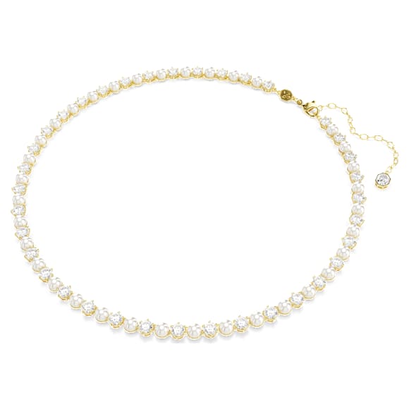 Collar Tennis Matrix, Perla de cristal, Talla redonda, Blanco, Baño tono oro - Swarovski, 5742039