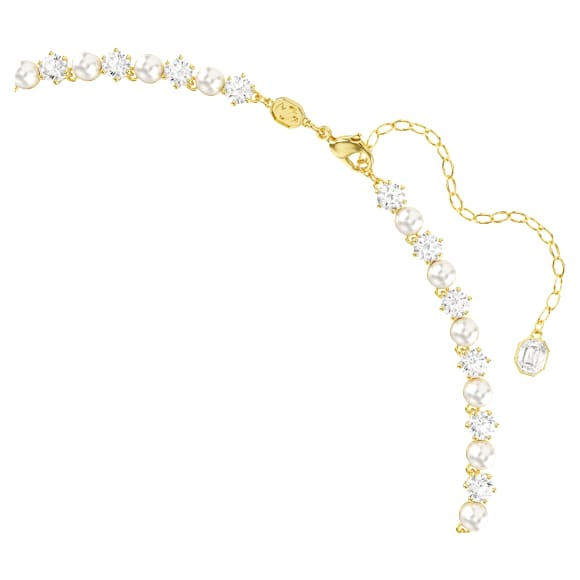 Náhrdelník Tennis Matrix, Křišťálová perla, Kulatý výbrus, Bílá, Povrchová úprava z 18k zlata - Swarovski, 5742039