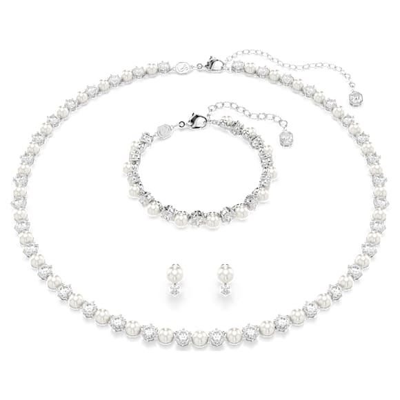 Matrix set, Crystal pearl, Round cut, White, Rhodium plated - Swarovski, 5742040