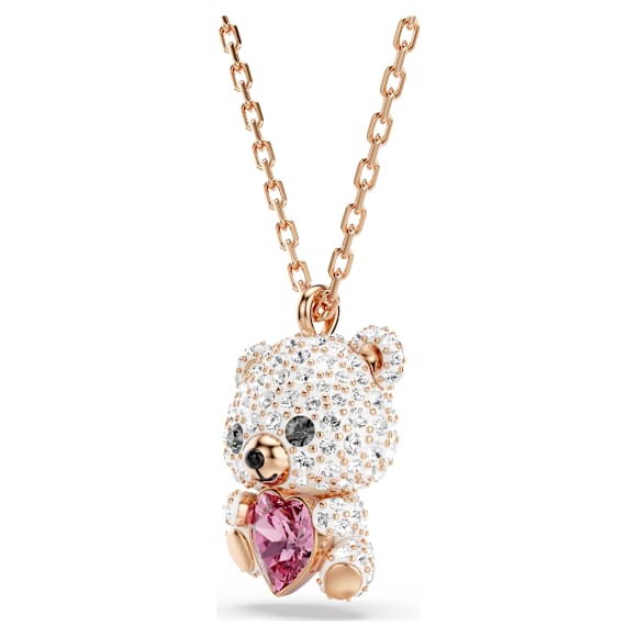Idyllia 链坠, 混合切割, 泰迪熊, 白色, 玫瑰金色饰面 - Swarovski, 5742363