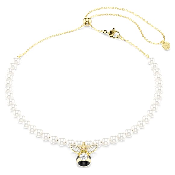 Idyllia Halsband, Kristallperle, Verschiedene Schliffe, Biene, Weiß, 18K Goldbeschichtet - Swarovski, 5742677