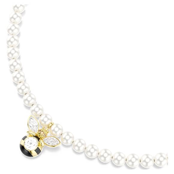 Idyllia choker, Crystal pearl, Mixed cuts, Bee, White, Gold-tone plated - Swarovski, 5742677