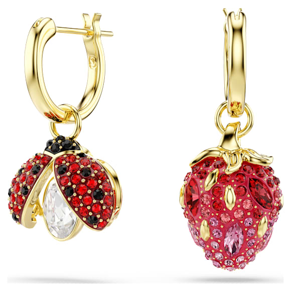 Viseči uhani Idyllia, Komplet (3), Pikapolonica, deteljica, jagoda, Večbarvni, V videzu 18-karatnega zlata - Swarovski, 5742681