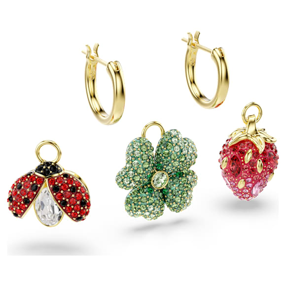 Cercei cu drop Idyllia, Set (3), Gărgăriță, trifoi, căpșună, Multicolori, Finisaj din aur de 18k - Swarovski, 5742681
