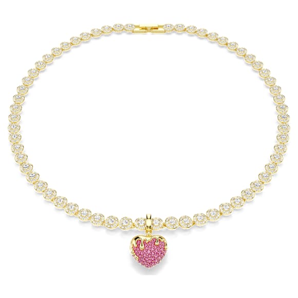 Přívěsek Idyllia, Kulatý výbrus, Srdce, Růžový, Pokoveno ve zlatém odstínu - Swarovski, 5742953