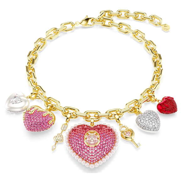 Idyllia 네크리스, 믹스 컷, 하트, 키, 멀티컬러, 골드 톤 플래팅 - Swarovski, 5742956