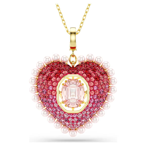 Idyllia medál, Vegyes metszés, Szív, Rózsaszín, 18 kt-os aranybevonat - Swarovski, 5742958
