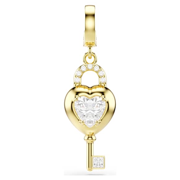 Idyllia charm, Mixed cuts, Heart with key, White, Gold-tone plated - Swarovski, 5742959