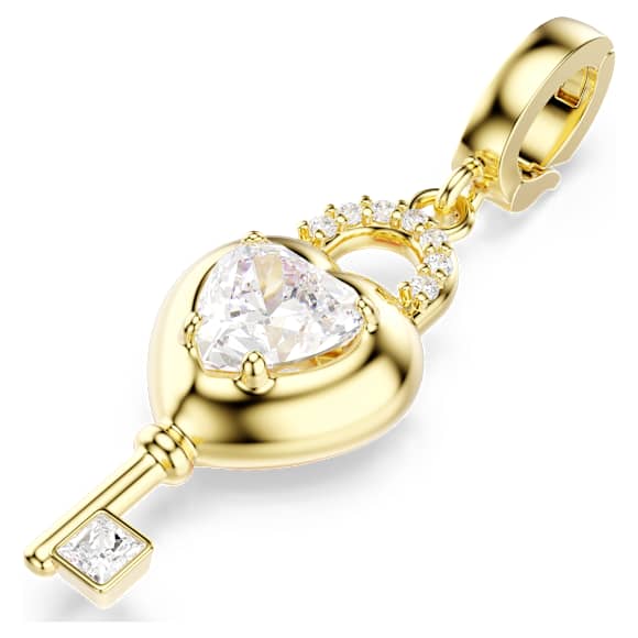 Charm Idyllia, Tallas mixtas, Corazón con llave, Blanco, Acabado en oro de 18 quilates - Swarovski, 5742959