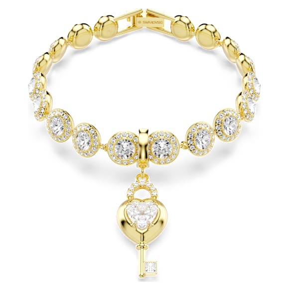 Charm Idyllia, Combinação de lapidações, Coração com chave, Branco, Acabamento em ouro de 18 quilates - Swarovski, 5742959