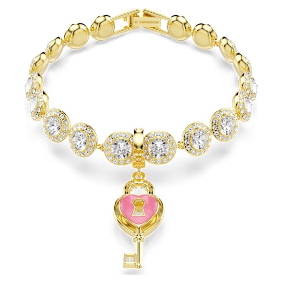 Charm Idyllia, Combinação de lapidações, Coração com chave, Branco, Acabamento em ouro de 18 quilates - Swarovski, 5742959