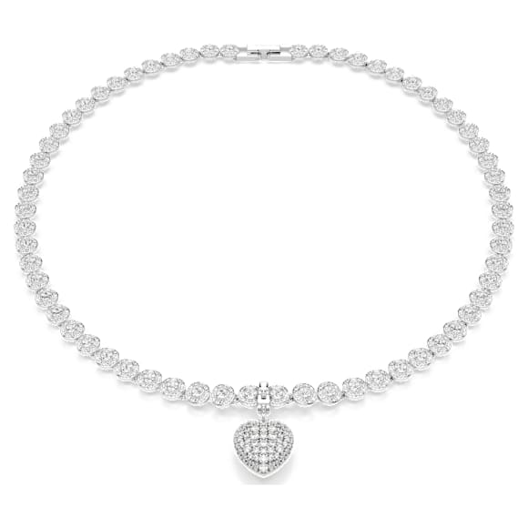 Obesek Idyllia, Mešani rezi, Biserno obarvana prevleka, Srce, Bel, Prevleka iz rodija - Swarovski, 5742960