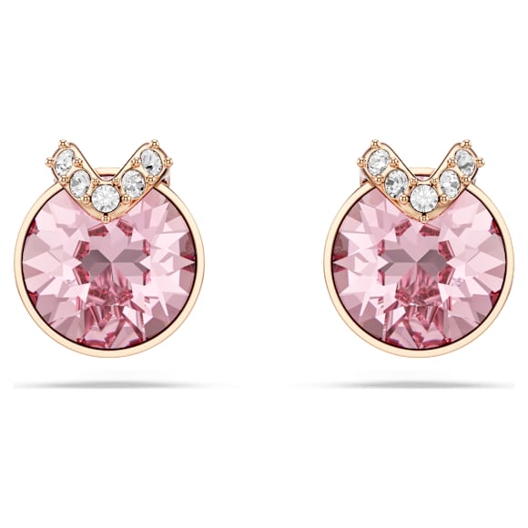 Bella V 耳釘, 圓形切割, 密鑲, 粉紅色, 鍍金（玫瑰金色飾面） - Swarovski, 5743011