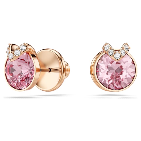 Bella V 스터드 이어링, 라운드 컷, 파베, 핑크, 18K 로즈 골드 피니시 - Swarovski, 5743011
