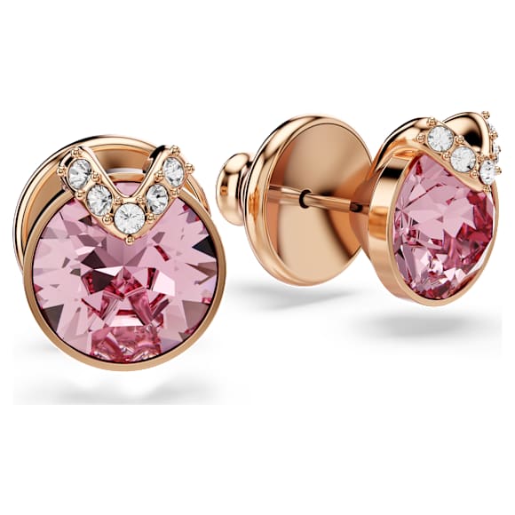 Peckové náušnice Bella, Kulatý výbrusx, Pavé, Růžová, Pokoveno v růžovozlatém odstínu - Swarovski, 5743011