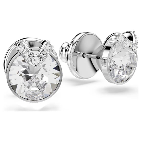 Brincos stud Bella, Lapidação redonda, Pavé, Branco, Lacado a ródio - Swarovski, 5743012