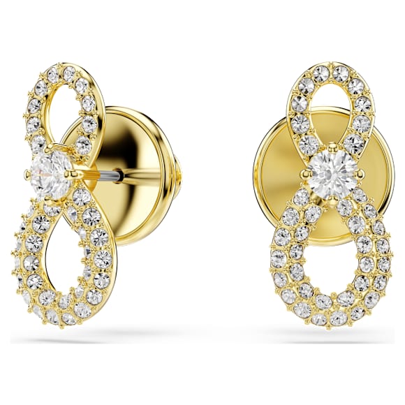 Hyperbola düğme Küpeler, Yuvarlak kesim, Pavé, Infinity, Beyaz, 18k altın rengi yüzey - Swarovski, 5743014