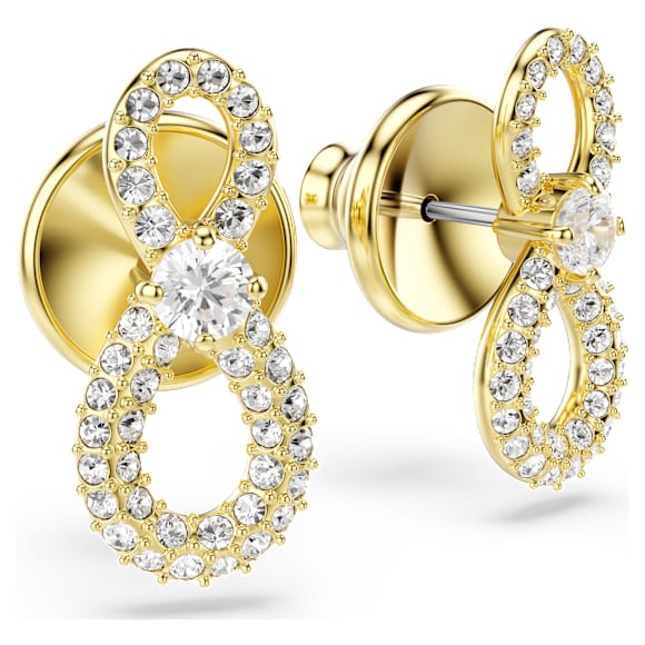 Hyperbola stud earrings, Round cut, Pavé, Infinity, White, Gold-tone plated - Swarovski, 5743014