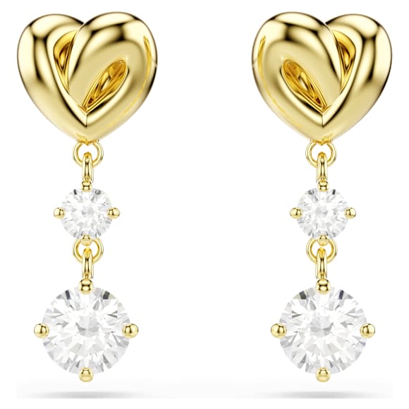 SWAROVSKI♡ドロップピアス Lifelong ドロップピアス, ラウンドカット, ハート, ホワイト, 18K