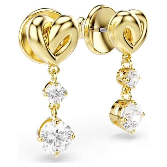 Lifelong 水滴形耳環, 圓形切割, 心形, 白色, 18K 金飾面 - Swarovski, 5743017
