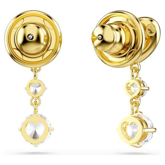 Cercei cu drop Lifelong, Tăietură rotundă, Inimă, Albi, Placat cu auriu - Swarovski, 5743017