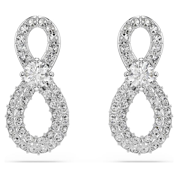 Orecchini a lobo Hyperbola, Taglio tondo, Pavé, Infinito, Bianchi, Placcato rodio - Swarovski, 5743380