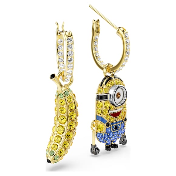 Długie kolczyki Minions Stuart and Banana, Oprawa brukowa, Mini, Różnokolorowe, Powłoka w odcieniu złota - Swarovski, 5743382