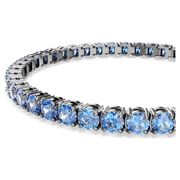 Matrix Tennis bracelet, Round cut, Blue, Ruthenium plated - Swarovski, 5743438