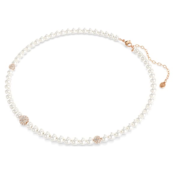 Matrix 项链, 仿水晶珍珠, 圆形切割, 白色, 镀玫瑰金色调 - Swarovski, 5743457