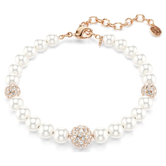 Matrix สร้อยข้อมือ, มุกคริสตัล, เจียระไนทรงกลม, ขาว, เคลือบโทนสีโรสโกลด์ - Swarovski, 5743458