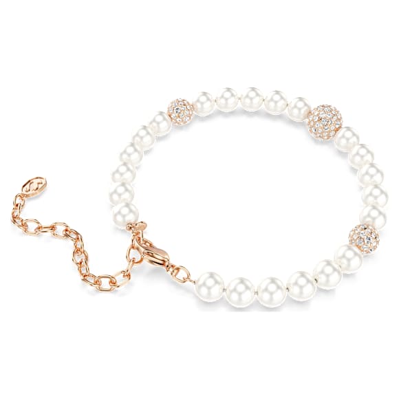 Matrix สร้อยข้อมือ, มุกคริสตัล, เจียระไนทรงกลม, ขาว, ตกแต่งผิวด้วยโรสโกลด์ 18K - Swarovski, 5743458