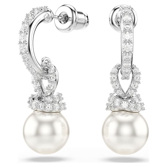 Originally drop earrings, Crystal pearl, Pavé, White, Rhodium plated - Swarovski, 5743551