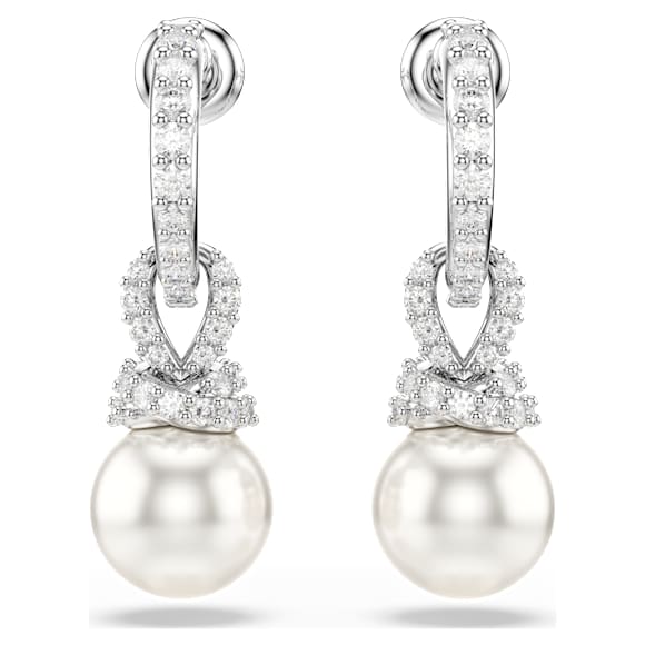 Długie kolczyki Originally, Kryształowa perła, Oprawa brukowa, Białe, Powłoka z rodu - Swarovski, 5743551