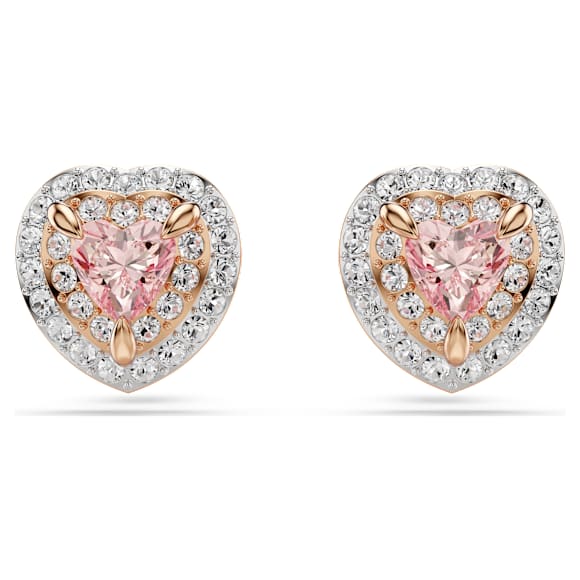 Brincos stud One, Lapidação Coração, Pavé, Coração, Rosa, Acabamento em ouro rosa de 18 quilates - Swarovski, 5743572