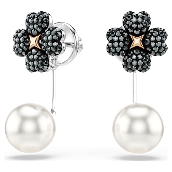 Latisha earrings, Pavé, Clover, Black, Mixed metal finish - Swarovski, 5743573