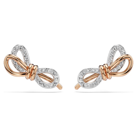Lifelong stud earrings, Pavé, Bow, White, Mixed metal finish