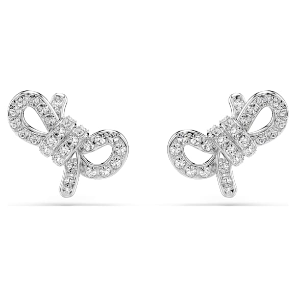 Clous d'oreilles Lifelong, Pavé, Nœud, Blanches, Métal rhodié - Swarovski, 5743575