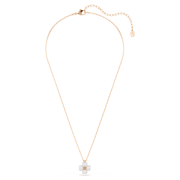 Latisha จี้สร้อยคอ, ฝังแบบพาเว่, ใบโคลเวอร์, หลากสี, เคลือบโทนสีโรสโกลด์ - Swarovski, 5743576