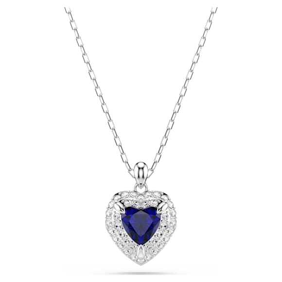 One Anhänger, Herzschliff, Pavé, Herz, Blau, Rhodiniert - Swarovski, 5743579