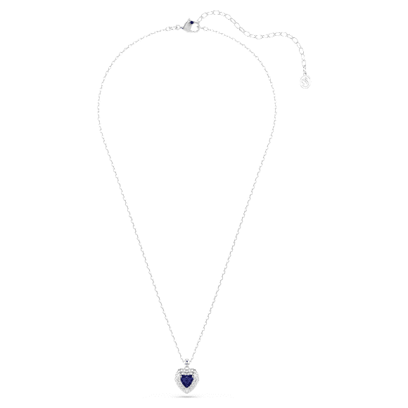 One pendant, Heart cut, Pavé, Heart, Blue, Rhodium plated | Swarovski